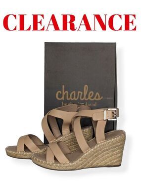 Charles David Nick Open-Toe Espadrille Wedge Sandals Beige Size 7M NO OFFERS